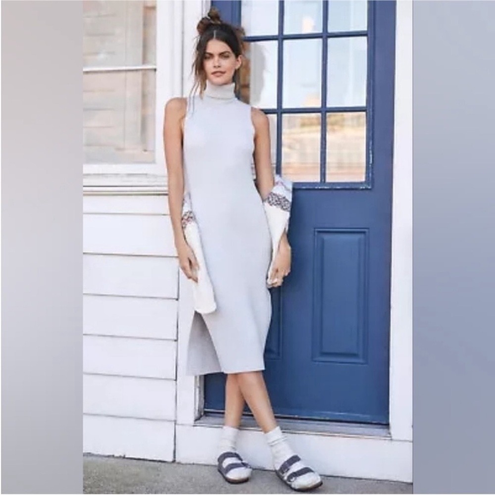 Anthropologie Daily Practice Ribbed Turtleneck Sweater Dress Gray Small